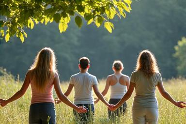 Group of people relaxed at a wellness retreat